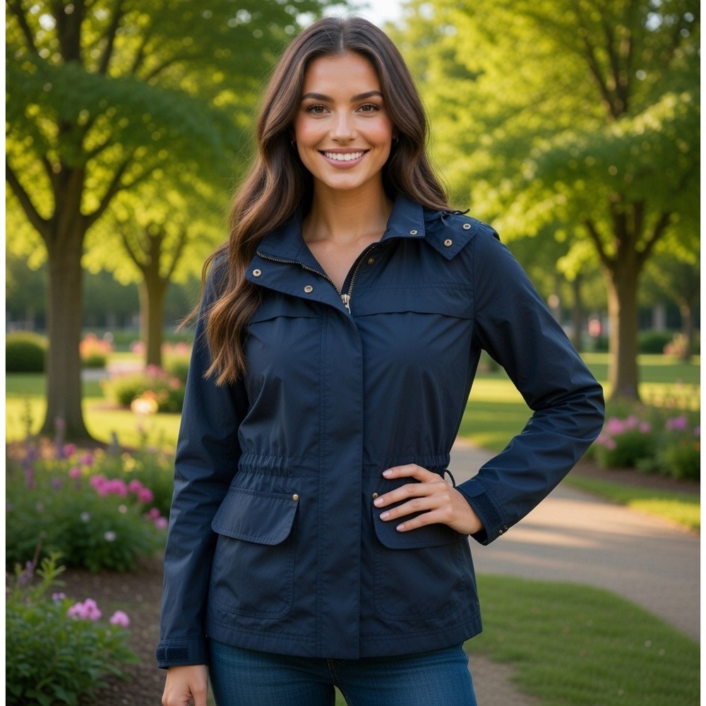 Gap CC Rain Jacket Marine Blue Hooded Utility Anorak Coat 221082-00 Womens Small